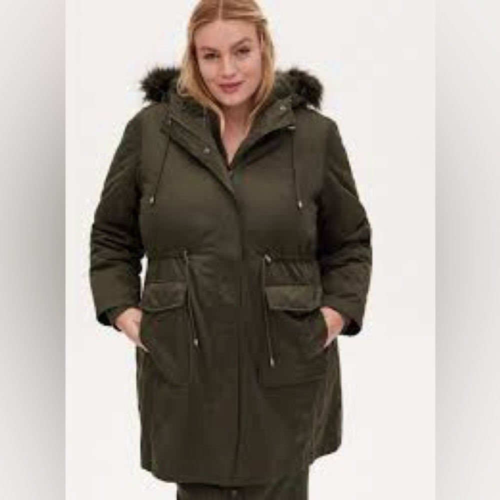 W’s Torrid Sz 0 Olive Nylon 3 in 1 Parka w/ Detachable Faux Fur Hood & Liner